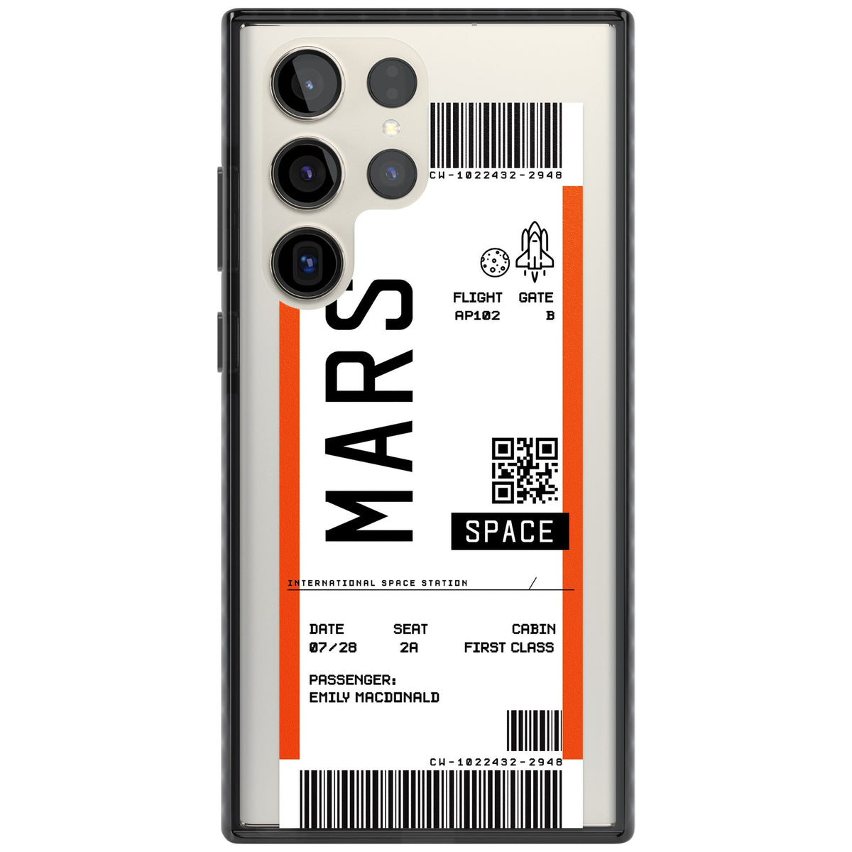 Personalised Mars Travel Ticket Samsung S22 Ultra / Samsung S23 Ultra / Samsung S24 Ultra Impact Black Phone Case front