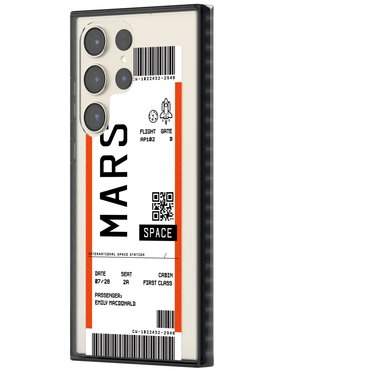 Personalised Mars Travel Ticket Samsung S22 Ultra / Samsung S23 Ultra / Samsung S24 Ultra Impact Black Phone Case side