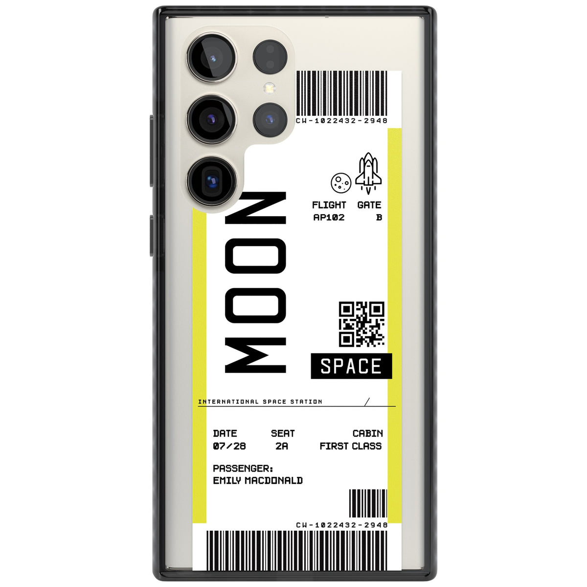 Personalised Moon Travel Ticket Samsung S22 Ultra / Samsung S23 Ultra / Samsung S24 Ultra Impact Black Phone Case front