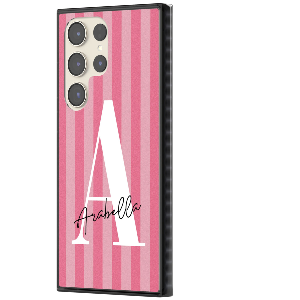Personalised Pink Stripes Samsung S22 Ultra / Samsung S23 Ultra / Samsung S24 Ultra Impact Black Phone Case side