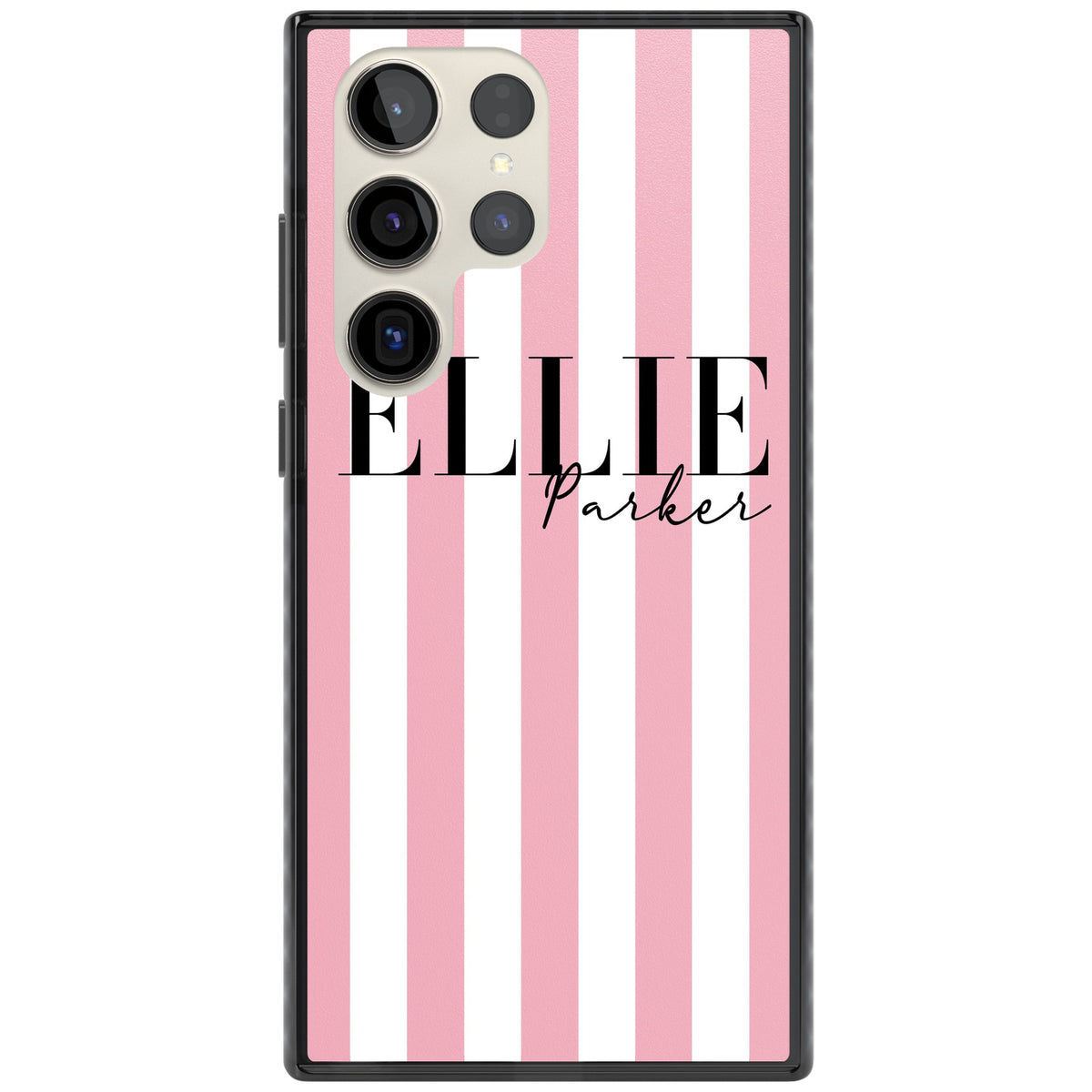Personalised Pink Stripes Samsung S22 Ultra / Samsung S23 Ultra / Samsung S24 Ultra Impact Black Phone Case front