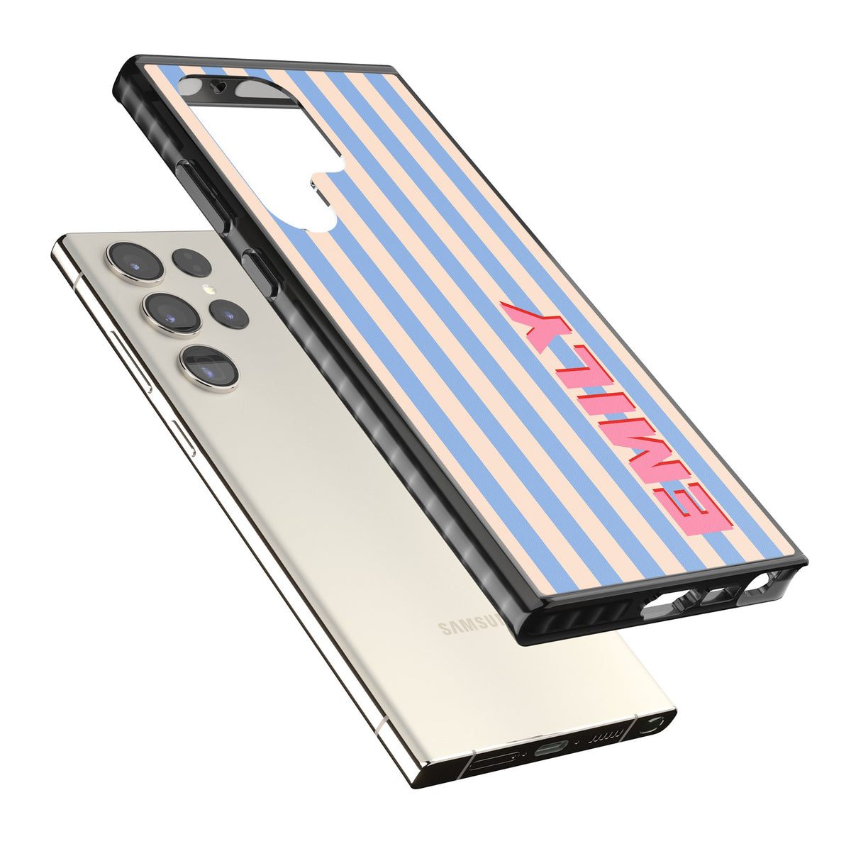 Personalised Coastal Stripe Samsung S22 Ultra / Samsung S23 Ultra / Samsung S24 Ultra Impact Black Phone Case angled