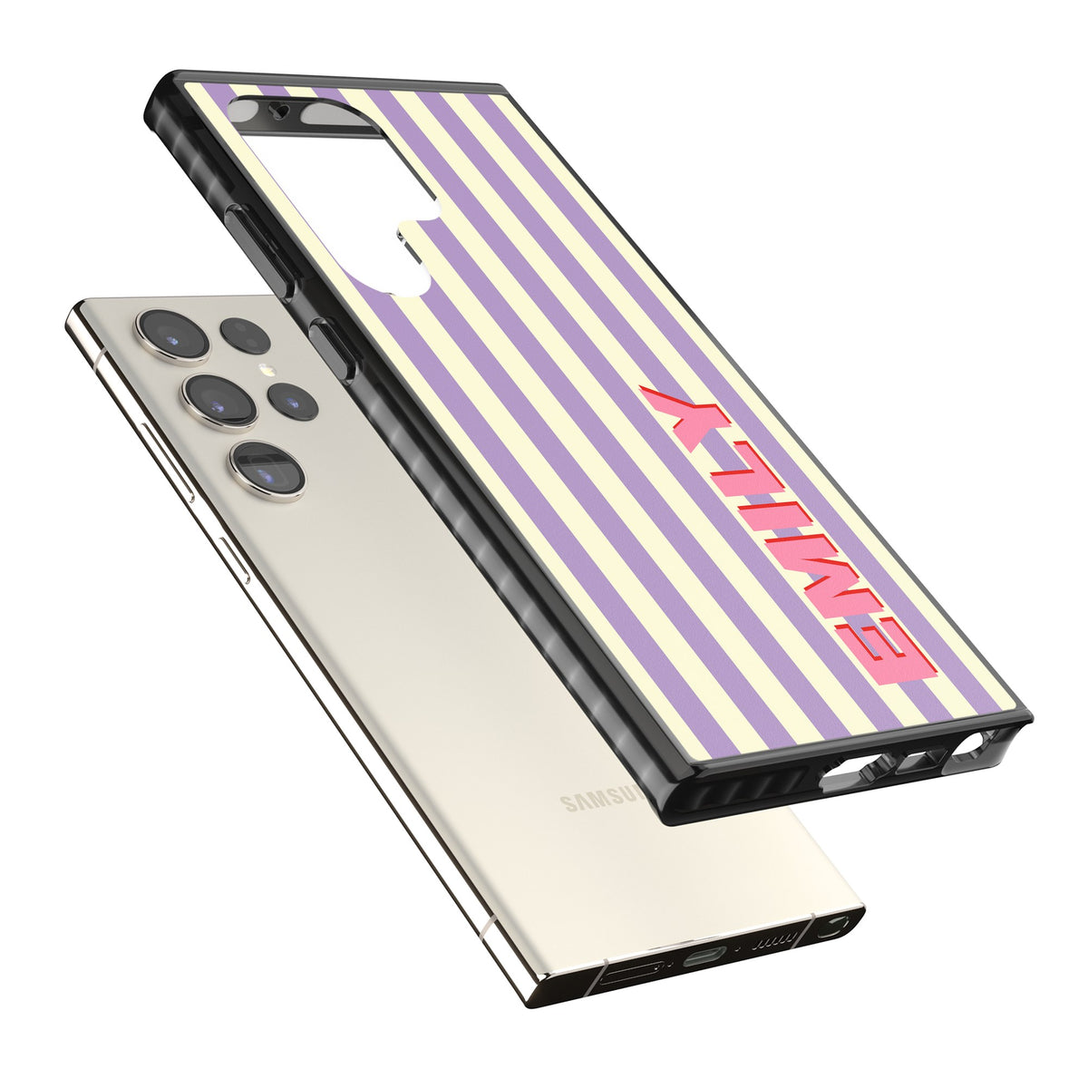 Personalised Valensole Stripe Samsung S22 Ultra / Samsung S23 Ultra / Samsung S24 Ultra Impact Black Phone Case angled