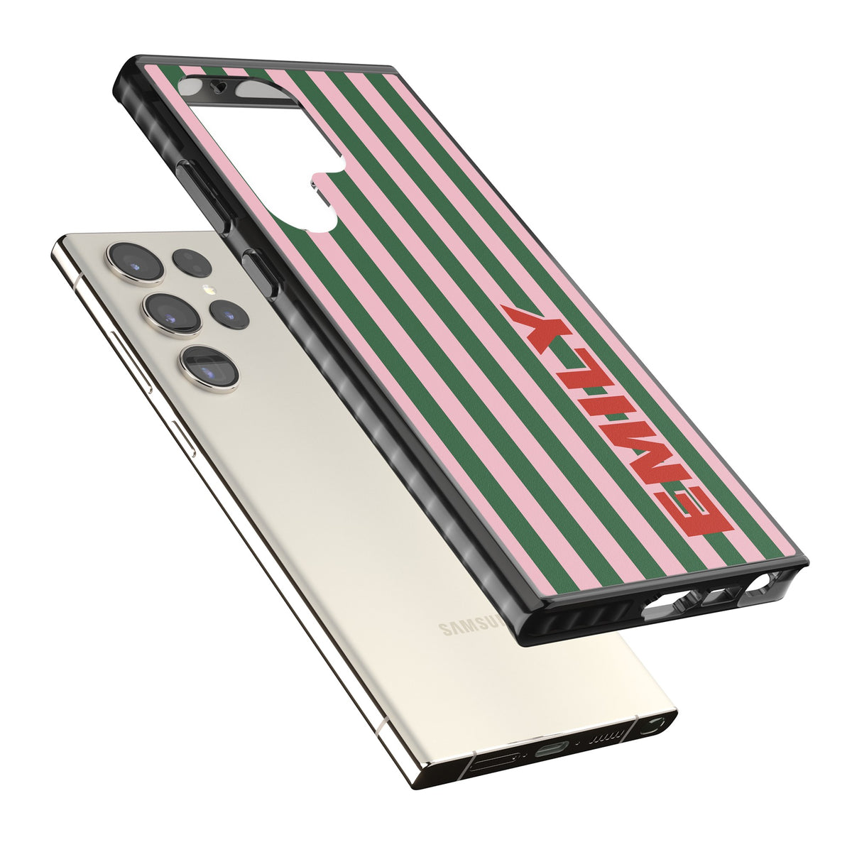 Personalised Italian Stripe Samsung S22 Ultra / Samsung S23 Ultra / Samsung S24 Ultra Impact Black Phone Case angled