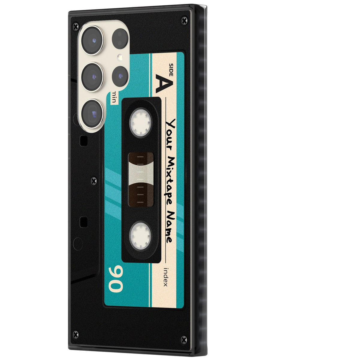 Personalised Retro Mixtape Dark Samsung S22 Ultra / Samsung S23 Ultra / Samsung S24 Ultra Impact Black Phone Case side