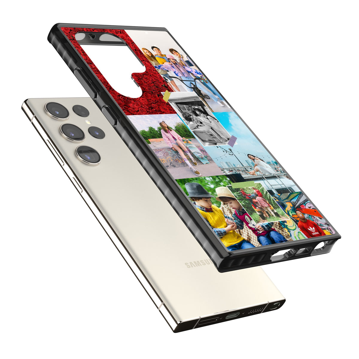 Personalised Photo Collage Samsung S22 Ultra / Samsung S23 Ultra / Samsung S24 Ultra Impact Black Phone Case angled