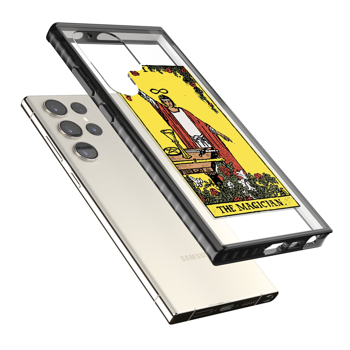 Personalised The Magician Tarot Card (Color) Samsung S22 Ultra / Samsung S23 Ultra / Samsung S24 Ultra Impact Black Phone Case angled