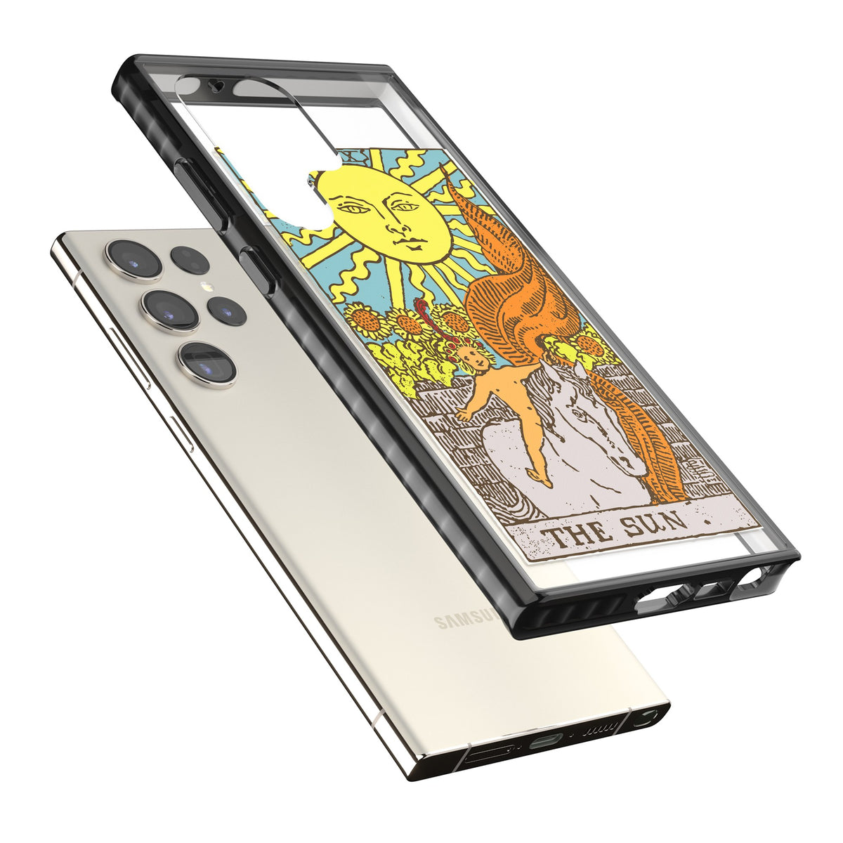 Personalised The Sun Tarot Card (Color) Samsung S22 Ultra / Samsung S23 Ultra / Samsung S24 Ultra Impact Black Phone Case angled