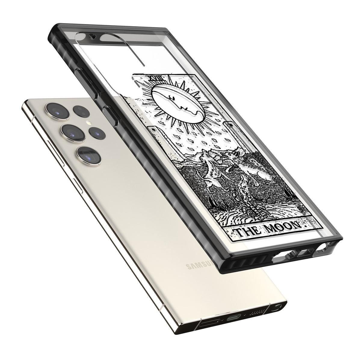Personalised The Moon Tarot Card (Clear) Samsung S22 Ultra / Samsung S23 Ultra / Samsung S24 Ultra Impact Black Phone Case angled