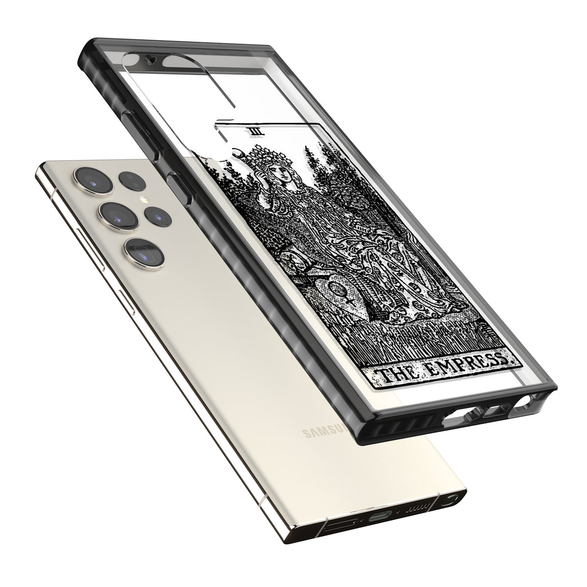 Personalised The Empress Tarot Card (Clear) Samsung S22 Ultra / Samsung S23 Ultra / Samsung S24 Ultra Impact Black Phone Case angled