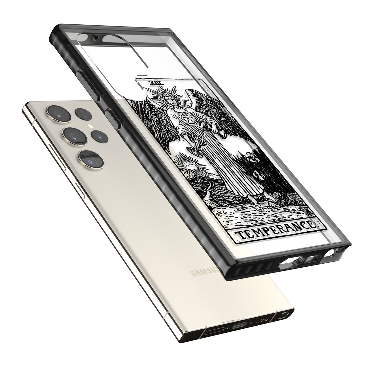 Personalised Temperance Tarot Card (Clear) Samsung S22 Ultra / Samsung S23 Ultra / Samsung S24 Ultra Impact Black Phone Case angled
