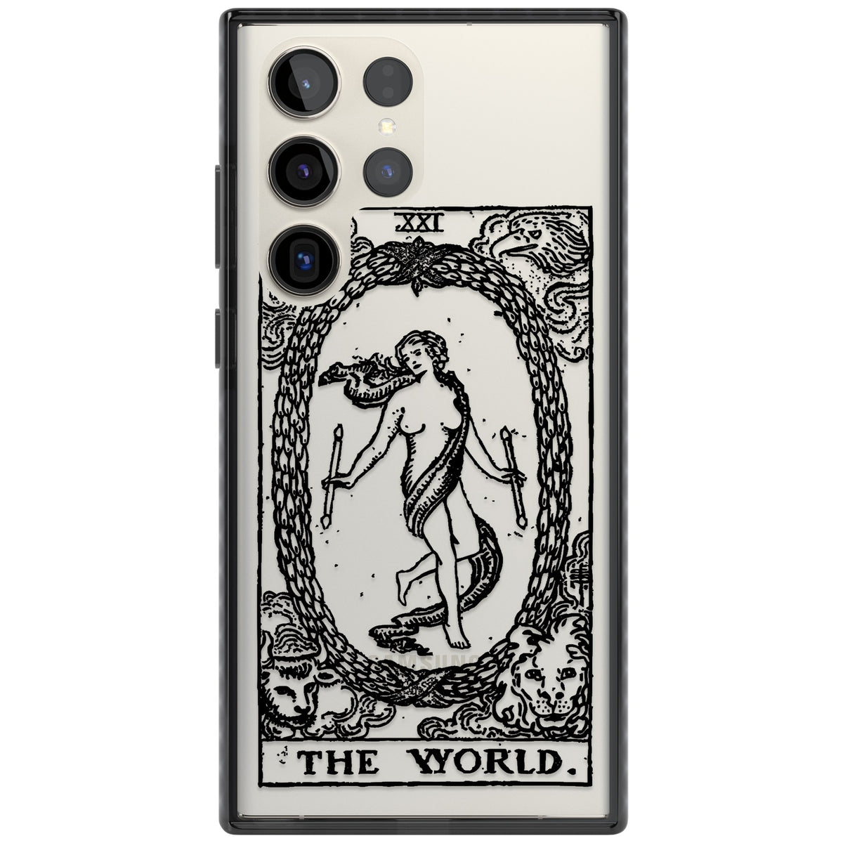 Personalised The World Tarot Card (Clear) Samsung S22 Ultra / Samsung S23 Ultra / Samsung S24 Ultra Impact Black Phone Case front