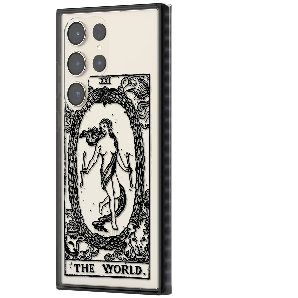 Personalised The World Tarot Card (Clear) Samsung S22 Ultra / Samsung S23 Ultra / Samsung S24 Ultra Impact Black Phone Case side