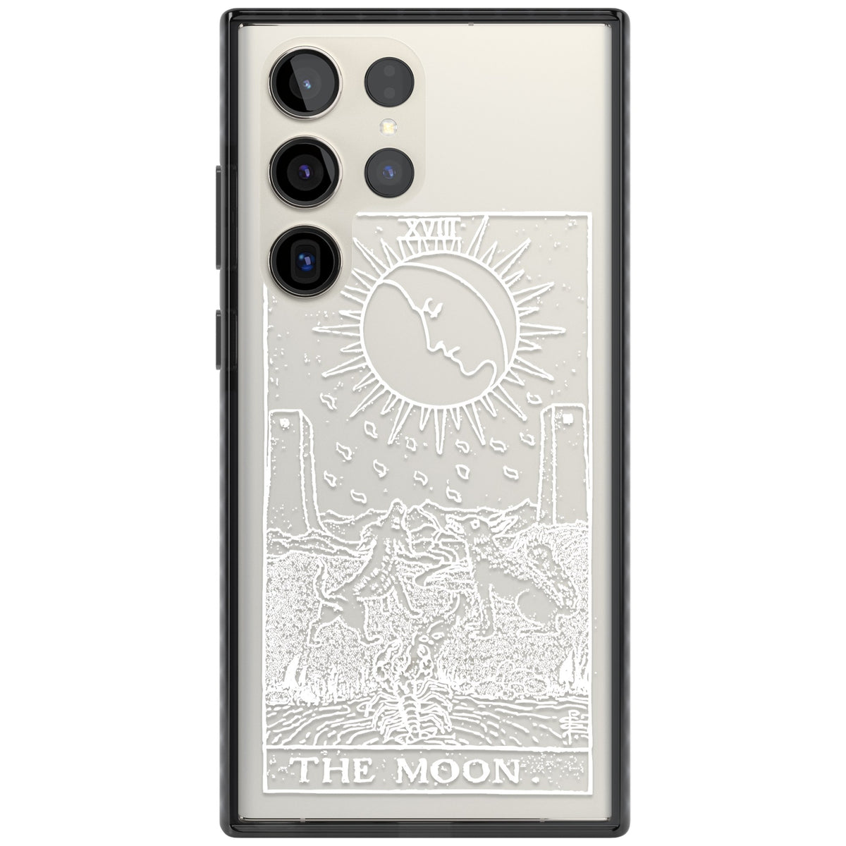 Personalised The Moon Tarot Card (White) Samsung S22 Ultra / Samsung S23 Ultra / Samsung S24 Ultra Impact Black Phone Case front