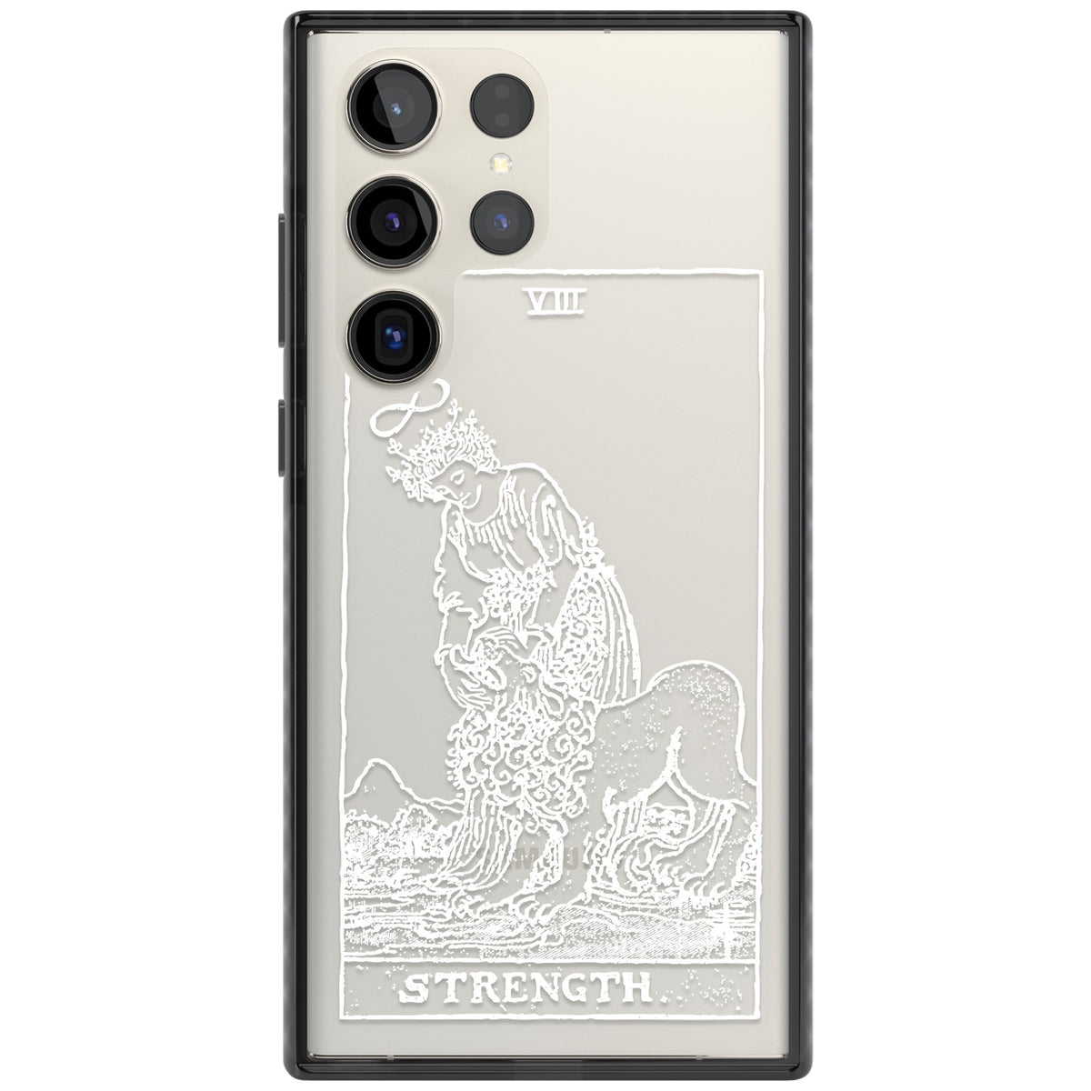 Personalised Strength Tarot Card (White) Samsung S22 Ultra / Samsung S23 Ultra / Samsung S24 Ultra Impact Black Phone Case front