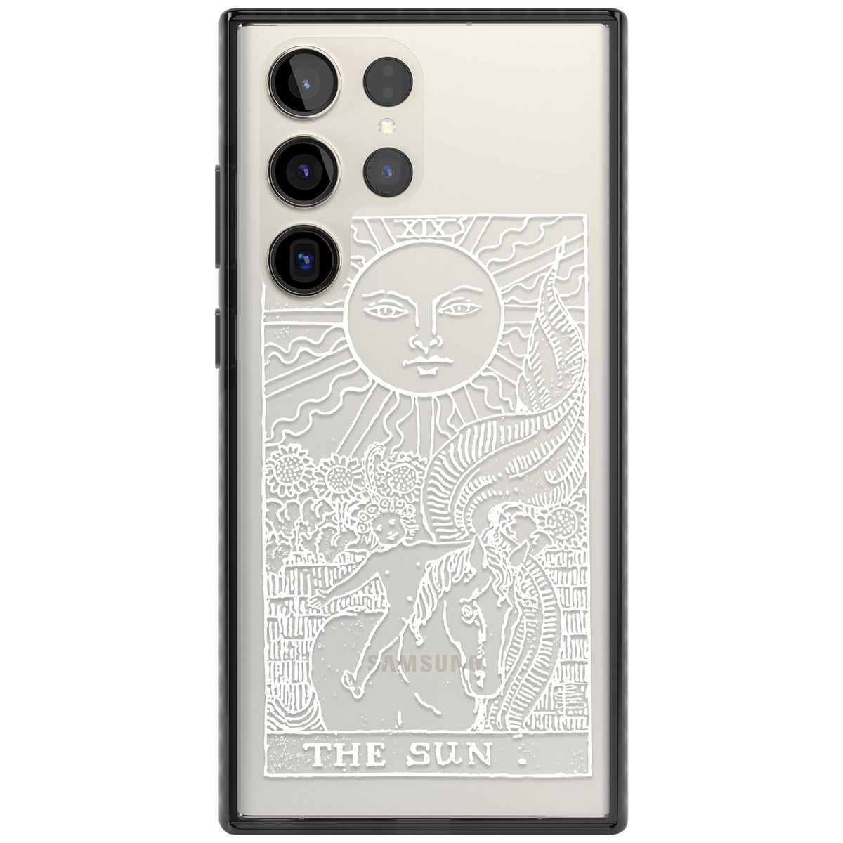 Personalised The Sun Tarot Card (White) Samsung S22 Ultra / Samsung S23 Ultra / Samsung S24 Ultra Impact Black Phone Case front