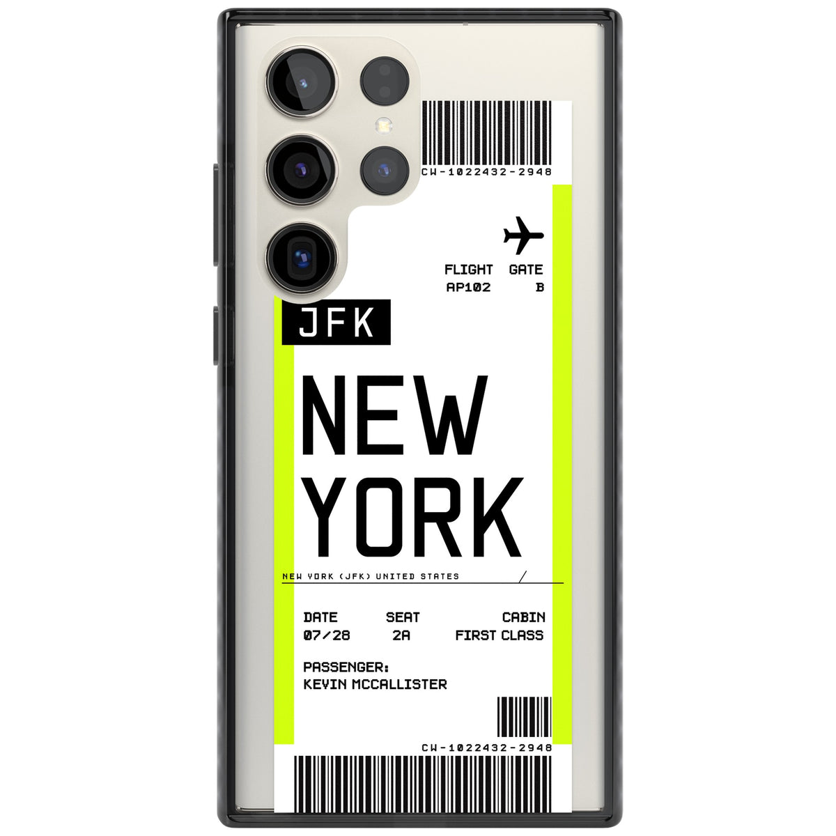 Personalised New York Boarding Pass Samsung S22 Ultra / Samsung S23 Ultra / Samsung S24 Ultra Impact Black Phone Case front