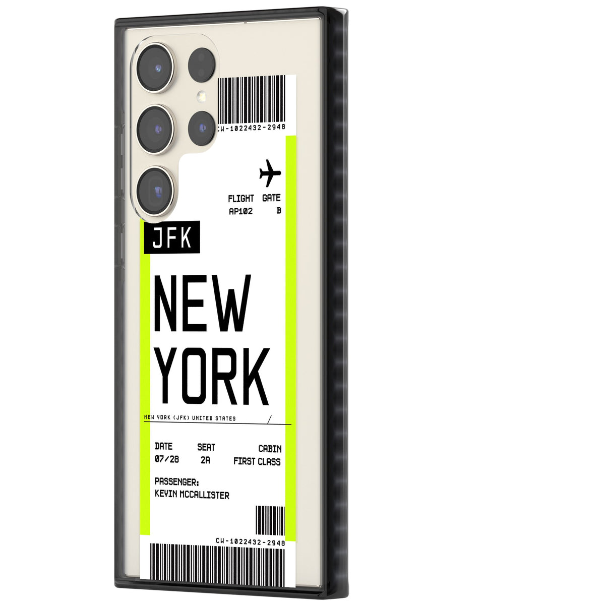 Personalised New York Boarding Pass Samsung S22 Ultra / Samsung S23 Ultra / Samsung S24 Ultra Impact Black Phone Case side