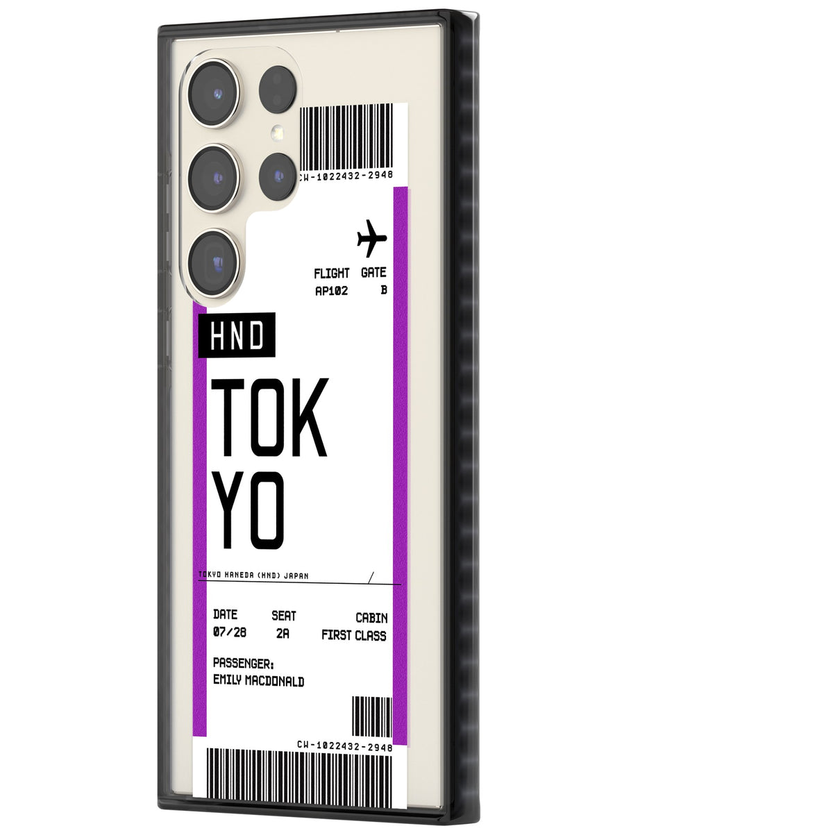 Personalised Tokyo Boarding Pass Samsung S22 Ultra / Samsung S23 Ultra / Samsung S24 Ultra Impact Black Phone Case side