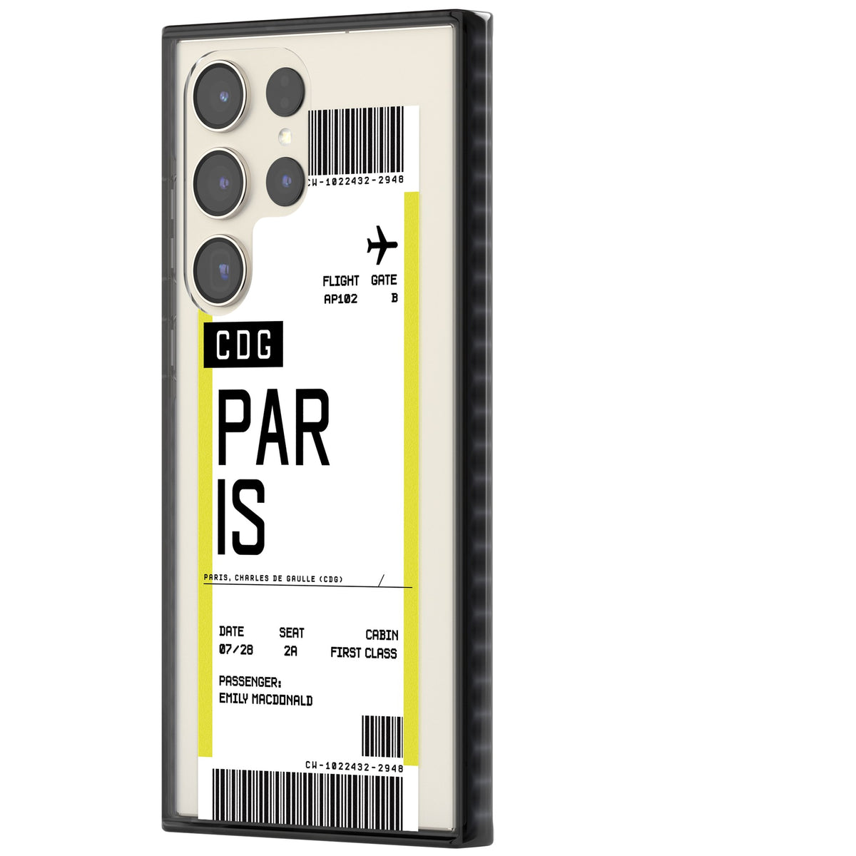Personalised Paris Boarding Pass Samsung S22 Ultra / Samsung S23 Ultra / Samsung S24 Ultra Impact Black Phone Case side