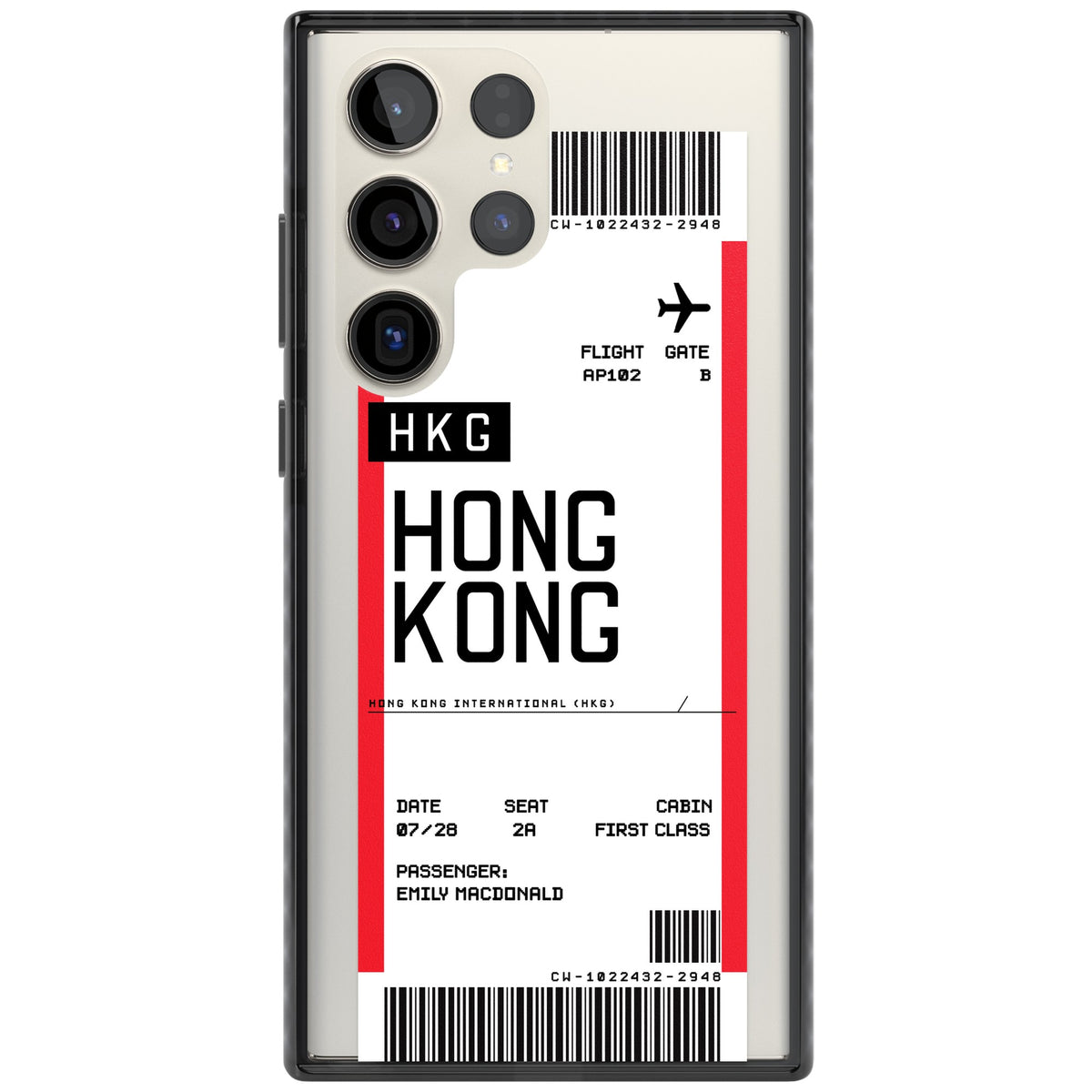 Personalised Hong Kong Boarding Pass Samsung S22 Ultra / Samsung S23 Ultra / Samsung S24 Ultra Impact Black Phone Case front