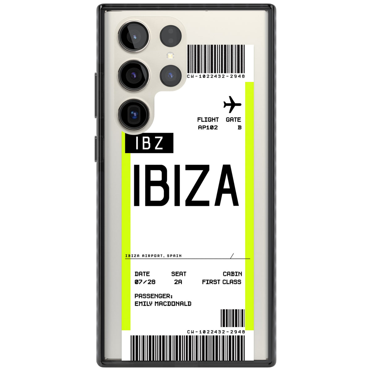 Personalised Ibiza Boarding Pass Samsung S22 Ultra / Samsung S23 Ultra / Samsung S24 Ultra Impact Black Phone Case front