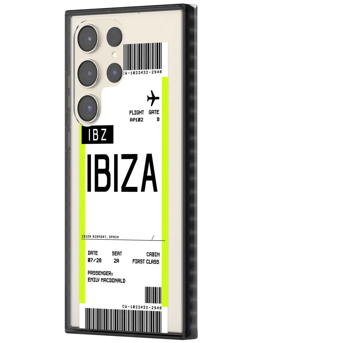 Personalised Ibiza Boarding Pass Samsung S22 Ultra / Samsung S23 Ultra / Samsung S24 Ultra Impact Black Phone Case side