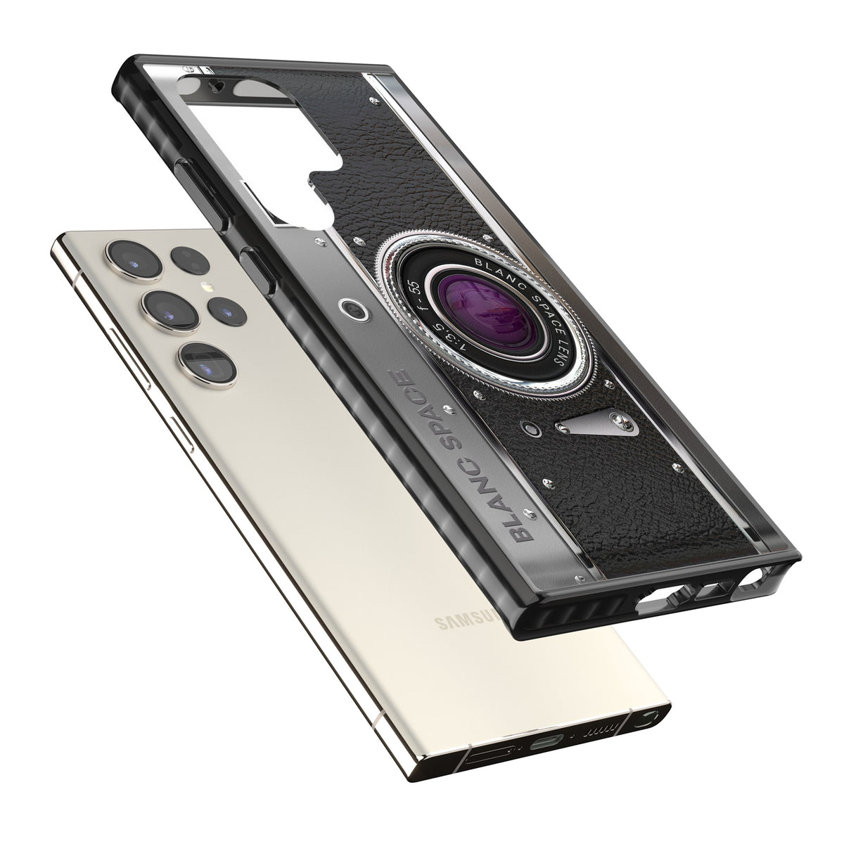 Vintage Classic Camera Samsung S22 Ultra / Samsung S23 Ultra / Samsung S24 Ultra Impact Black Phone Case angled