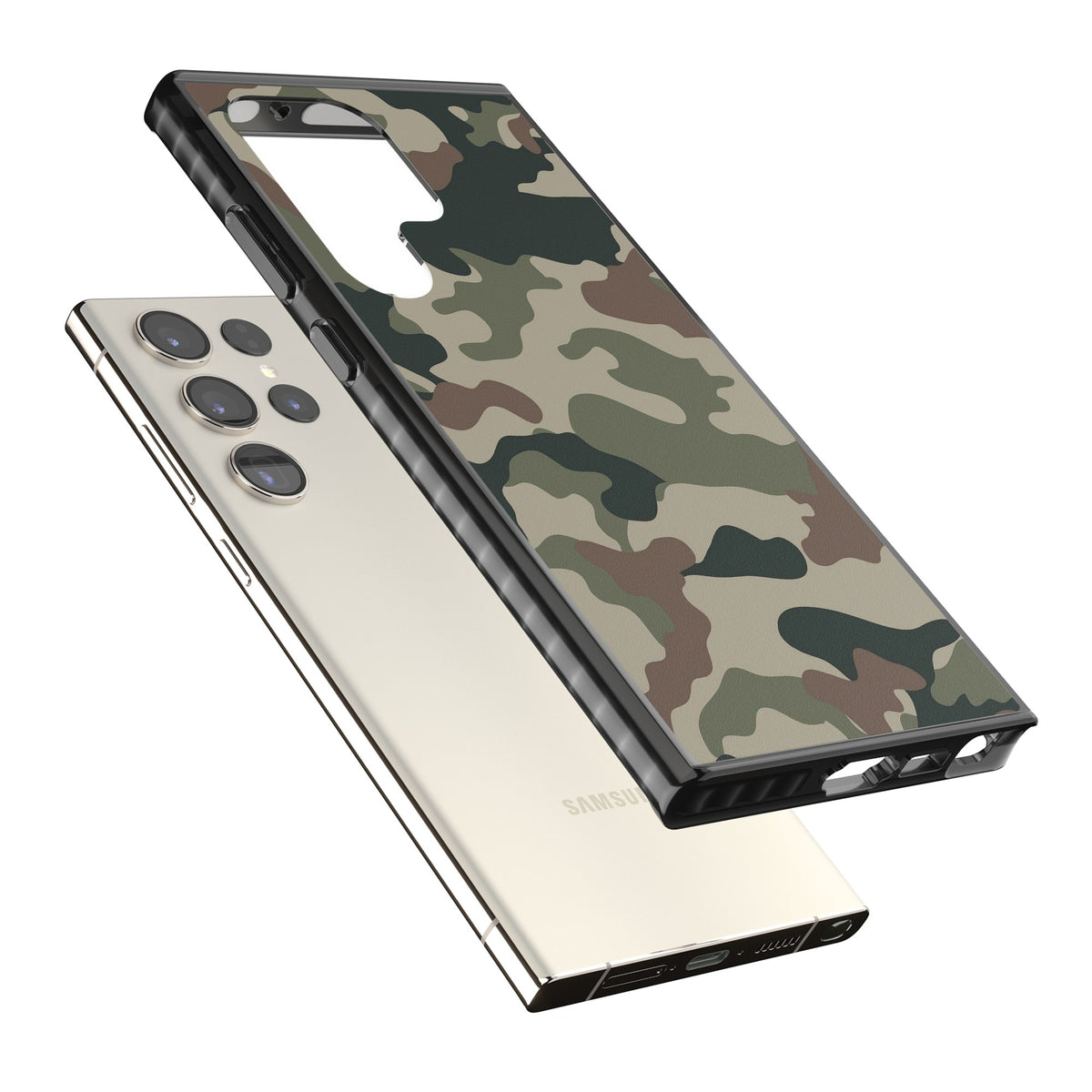 Green And Brown Camo Samsung S22 Ultra / Samsung S23 Ultra / Samsung S24 Ultra Impact Black Phone Case angled