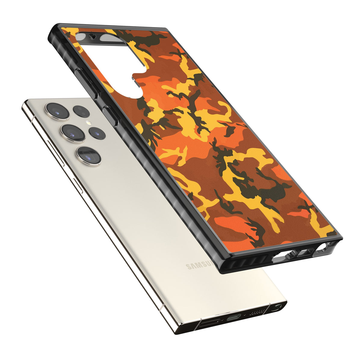 Orange Camo Samsung S22 Ultra / Samsung S23 Ultra / Samsung S24 Ultra Impact Black Phone Case angled