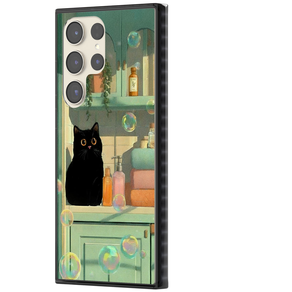 Bathroom Bubble Kitty Samsung S22 Ultra / Samsung S23 Ultra / Samsung S24 Ultra Impact Black Phone Case side