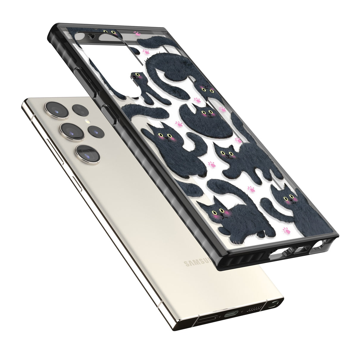 Midnight Cats Samsung S22 Ultra / Samsung S23 Ultra / Samsung S24 Ultra Impact Black Phone Case angled
