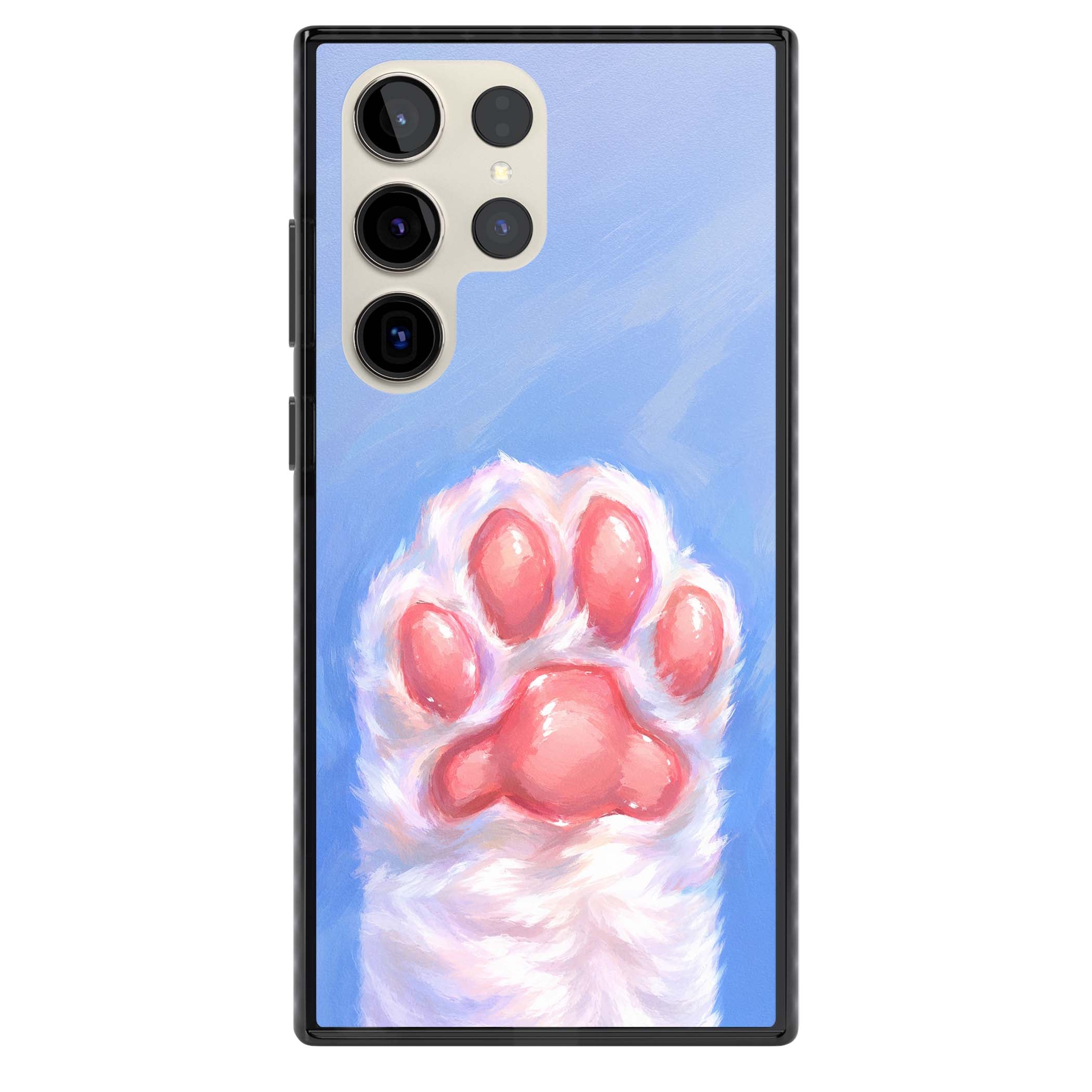 Soft White Paw cute iPhone case | Black Impact case for Samsung Galaxy S24 Ultra, Samsung Galaxy S23 Ultra, Samsung Galaxy S22 Ultra