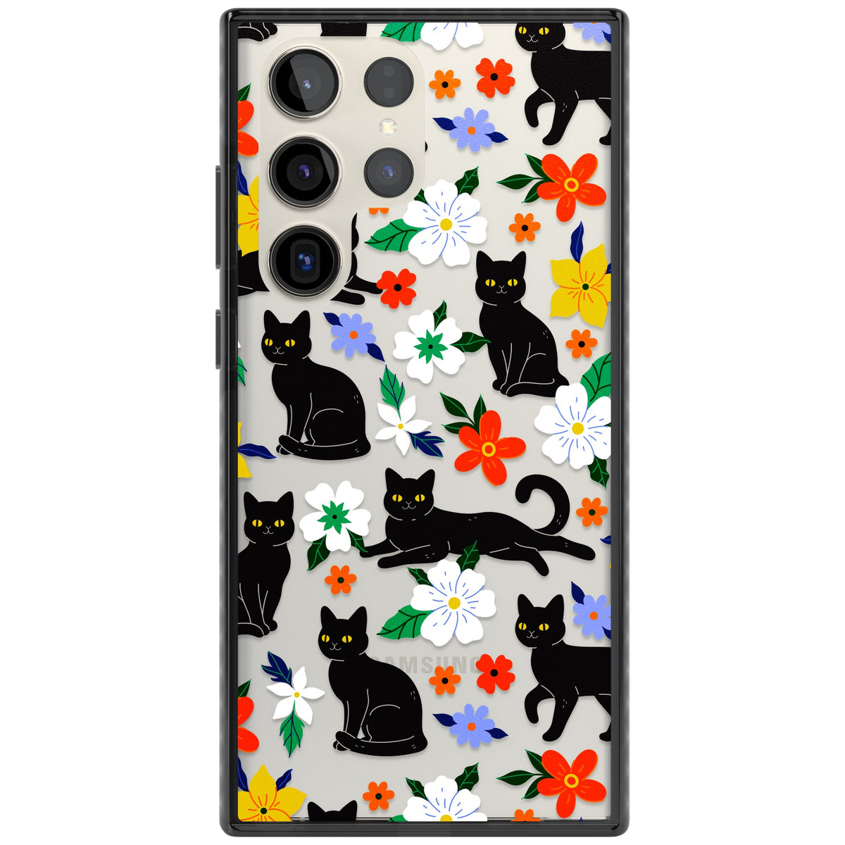 Cat Flowers Samsung S22 Ultra / Samsung S23 Ultra / Samsung S24 Ultra Impact Black Phone Case front