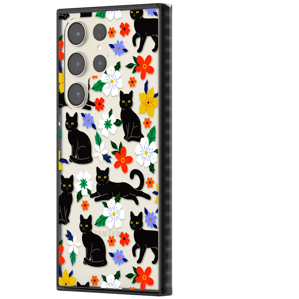Cat Flowers Samsung S22 Ultra / Samsung S23 Ultra / Samsung S24 Ultra Impact Black Phone Case side