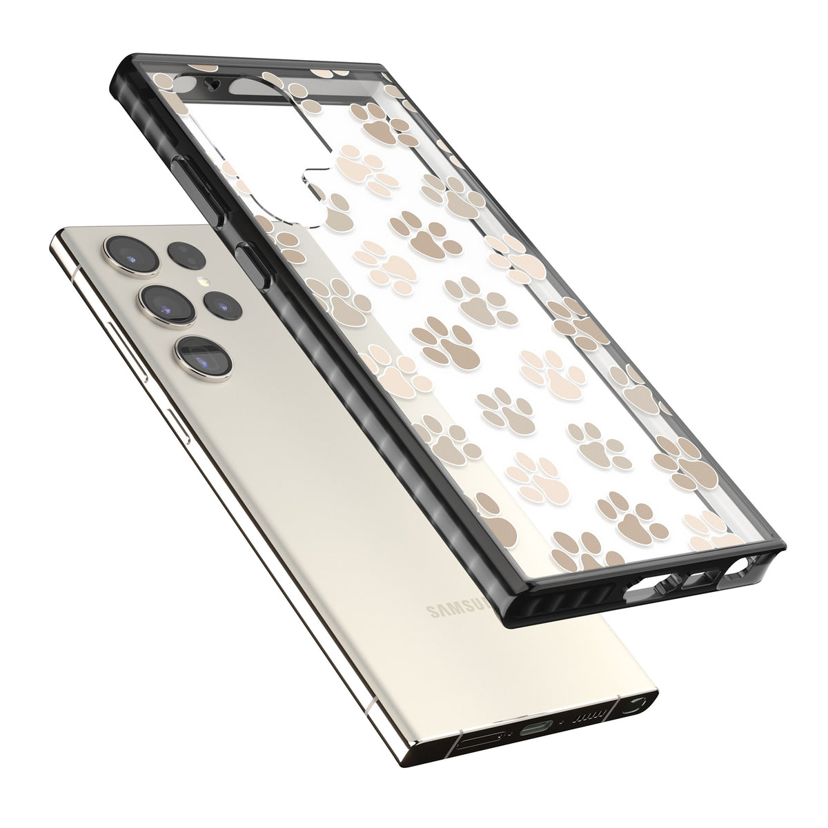 Paw Prints Samsung S22 Ultra / Samsung S23 Ultra / Samsung S24 Ultra Impact Black Phone Case angled