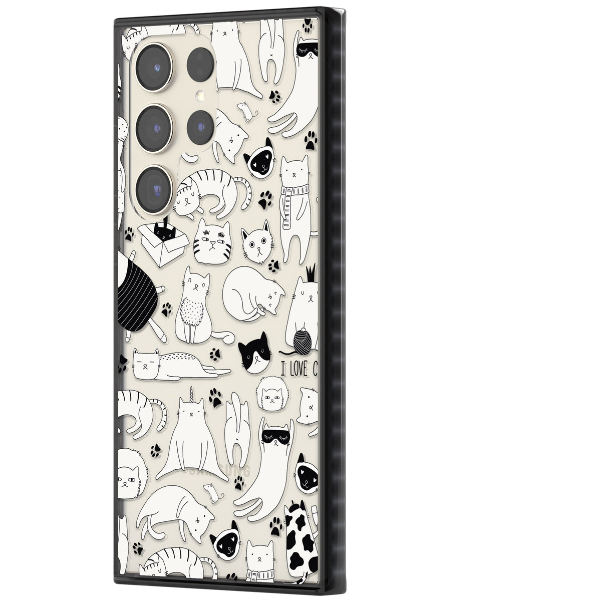 Cartoon Cats (Black & White) Samsung S22 Ultra / Samsung S23 Ultra / Samsung S24 Ultra Impact Black Phone Case side