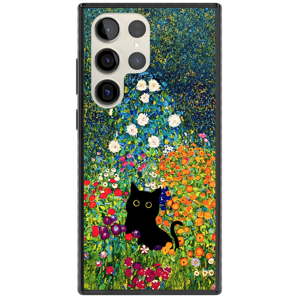 Cat in Klimt's Garden Samsung S22 Ultra / Samsung S23 Ultra / Samsung S24 Ultra Impact Black Phone Case front