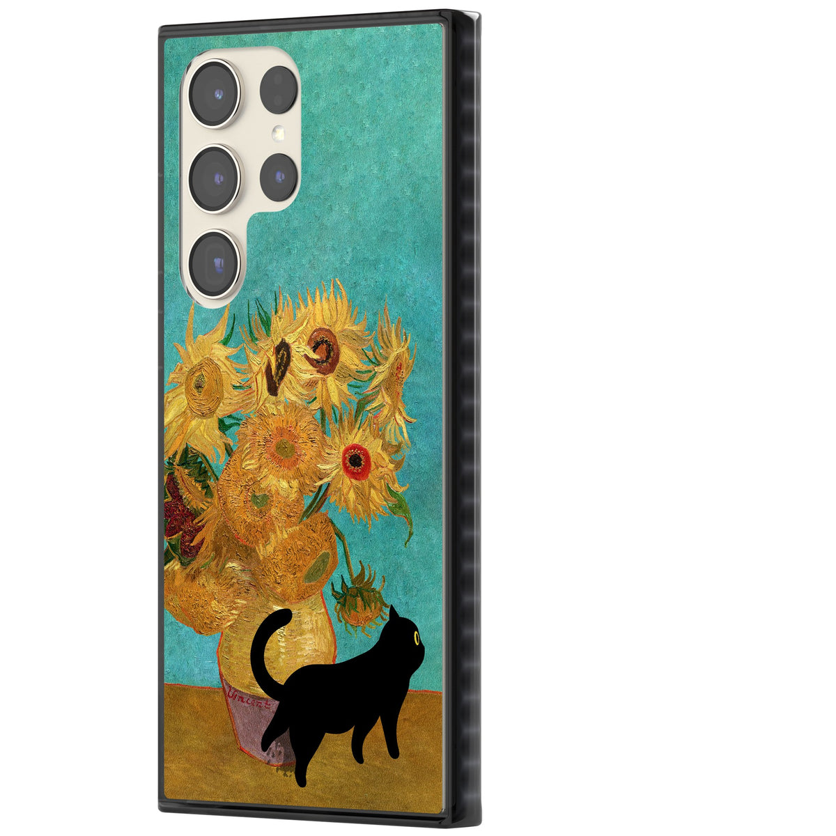 Cat with Van Gogh's Sunflowers Samsung S22 Ultra / Samsung S23 Ultra / Samsung S24 Ultra Impact Black Phone Case side