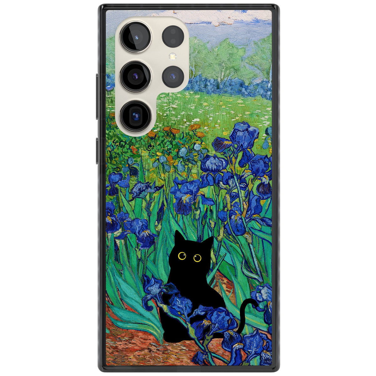 Cat in Van Gogh's Irises Samsung S22 Ultra / Samsung S23 Ultra / Samsung S24 Ultra Impact Black Phone Case front