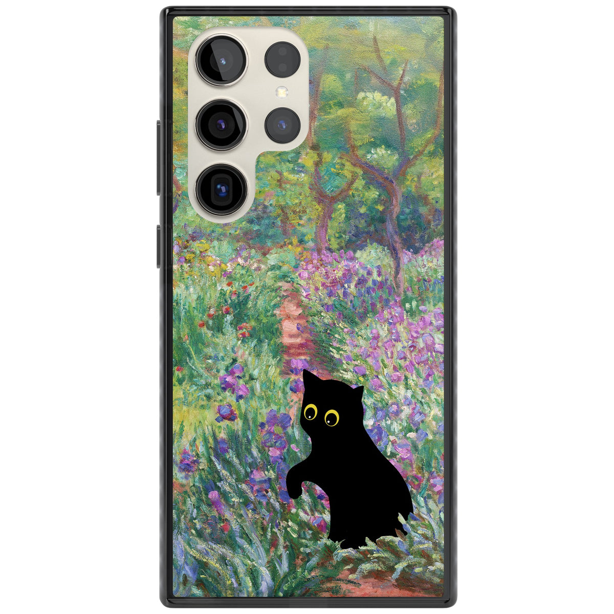 Cat in Monet's Giverny Garden Samsung S22 Ultra / Samsung S23 Ultra / Samsung S24 Ultra Impact Black Phone Case front