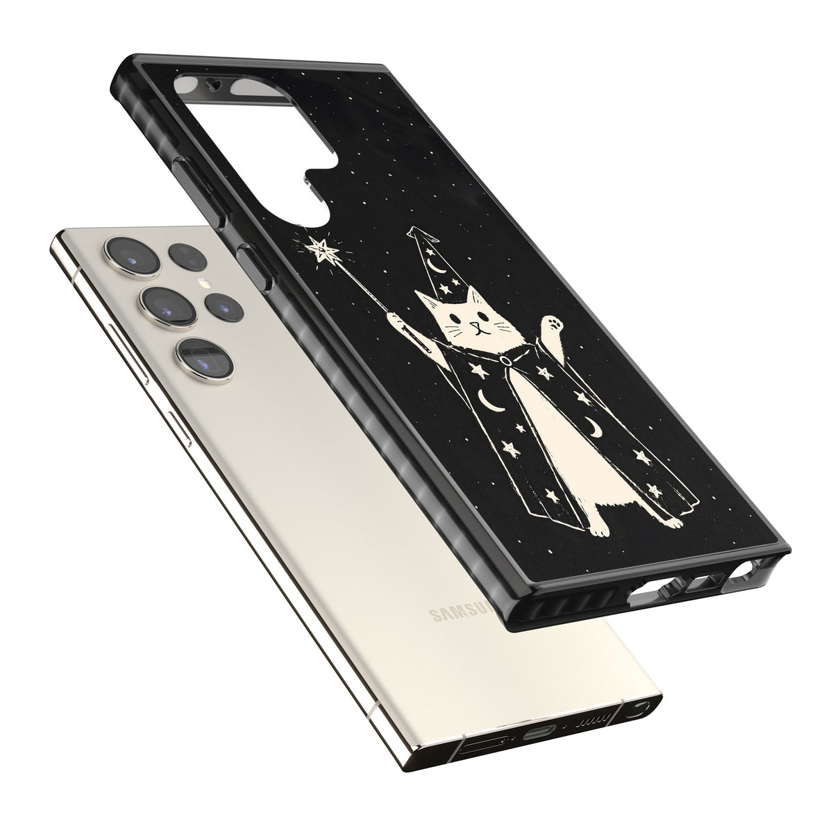 Whisker Wizard Samsung S22 Ultra / Samsung S23 Ultra / Samsung S24 Ultra Impact Black Phone Case angled