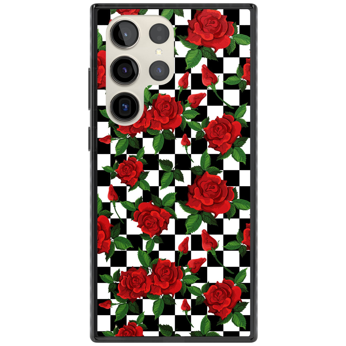 Checkered Roses Samsung S22 Ultra / Samsung S23 Ultra / Samsung S24 Ultra Impact Black Phone Case front