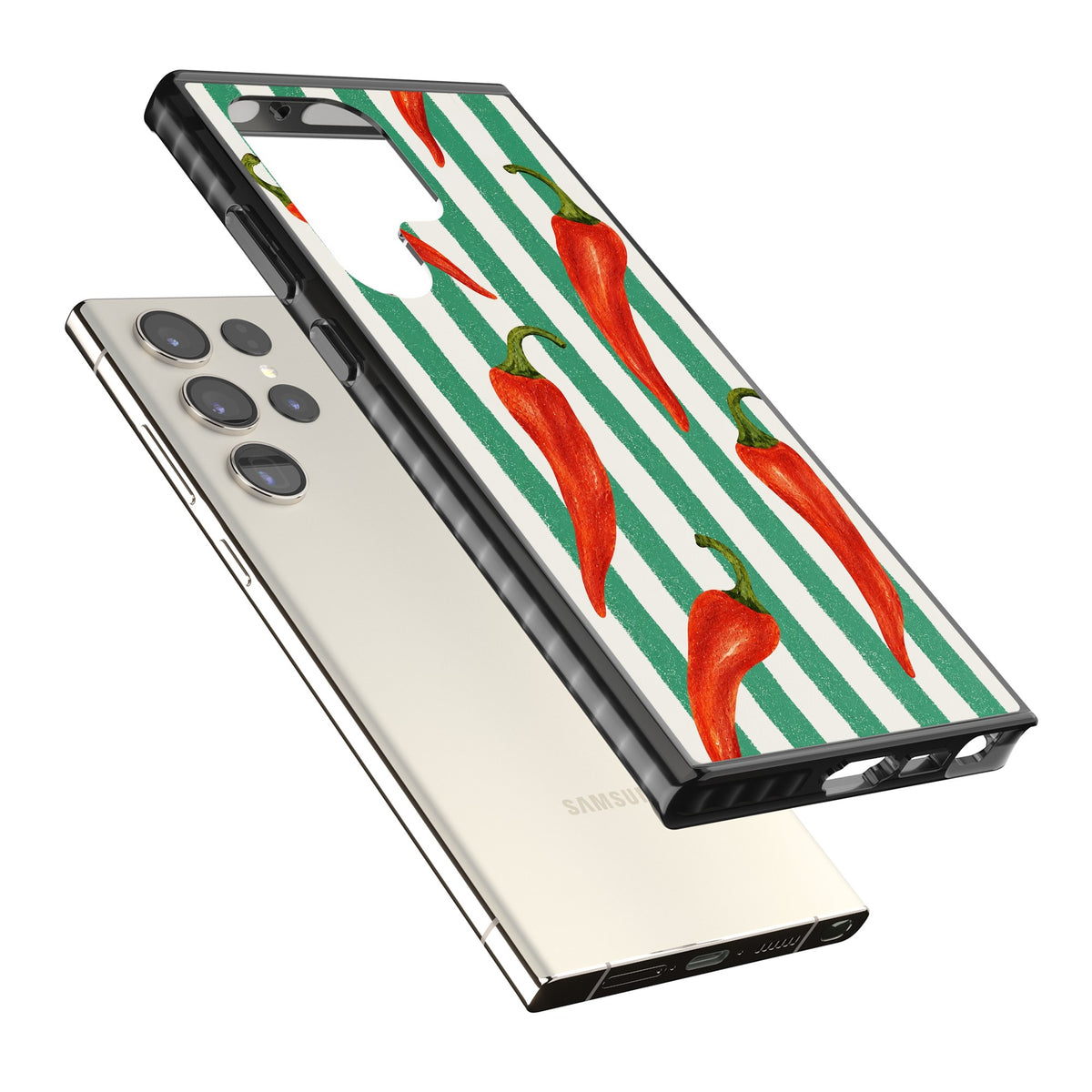 Striped Chillis Samsung S22 Ultra / Samsung S23 Ultra / Samsung S24 Ultra Impact Black Phone Case angled