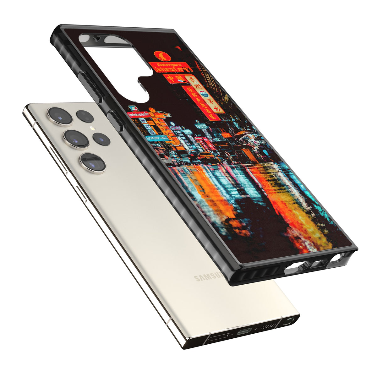 Neon City Samsung S22 Ultra / Samsung S23 Ultra / Samsung S24 Ultra Impact Black Phone Case angled