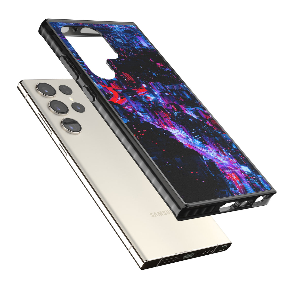 Neon Cityscape Samsung S22 Ultra / Samsung S23 Ultra / Samsung S24 Ultra Impact Black Phone Case angled