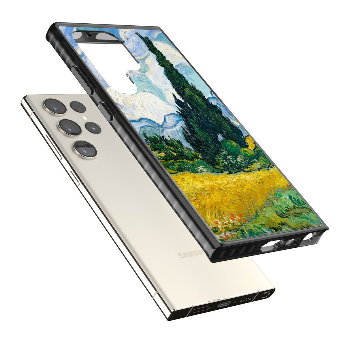 Wheat Field With Cypresses By Vincent Van Gogh Samsung S22 Ultra / Samsung S23 Ultra / Samsung S24 Ultra Impact Black Phone Case angled