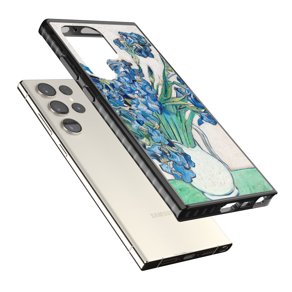 Irises By Vincent Van Gogh Samsung S22 Ultra / Samsung S23 Ultra / Samsung S24 Ultra Impact Black Phone Case angled