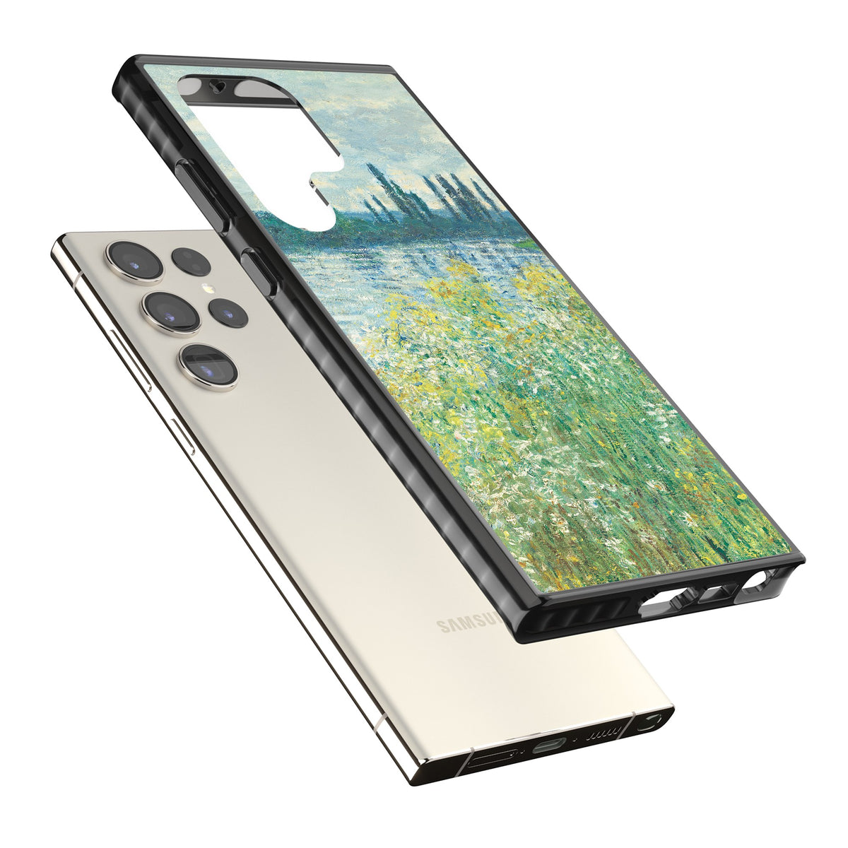 Banks Of The Seine By Claude Monet Samsung S22 Ultra / Samsung S23 Ultra / Samsung S24 Ultra Impact Black Phone Case angled