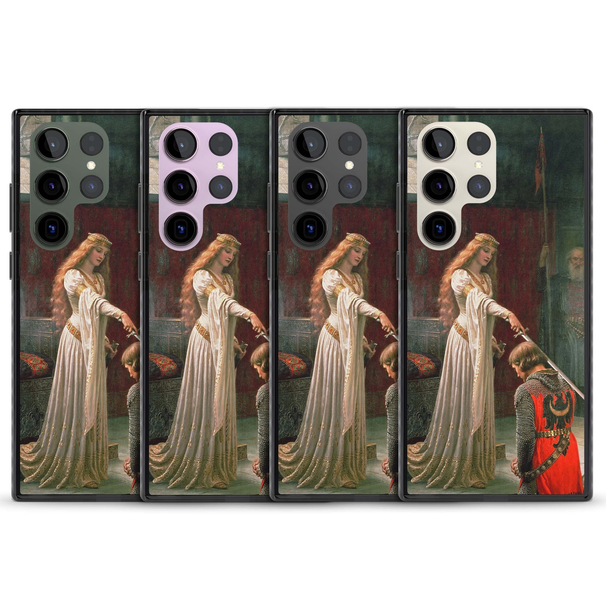 The Accolade renaissance art iPhone case featuring Edmund Blair Leighton's painting of a queen knighting a kneeling knight | Black Impact case for Samsung Galaxy S24 Ultra, Samsung Galaxy S23 Ultra, Samsung Galaxy S22 Ultra